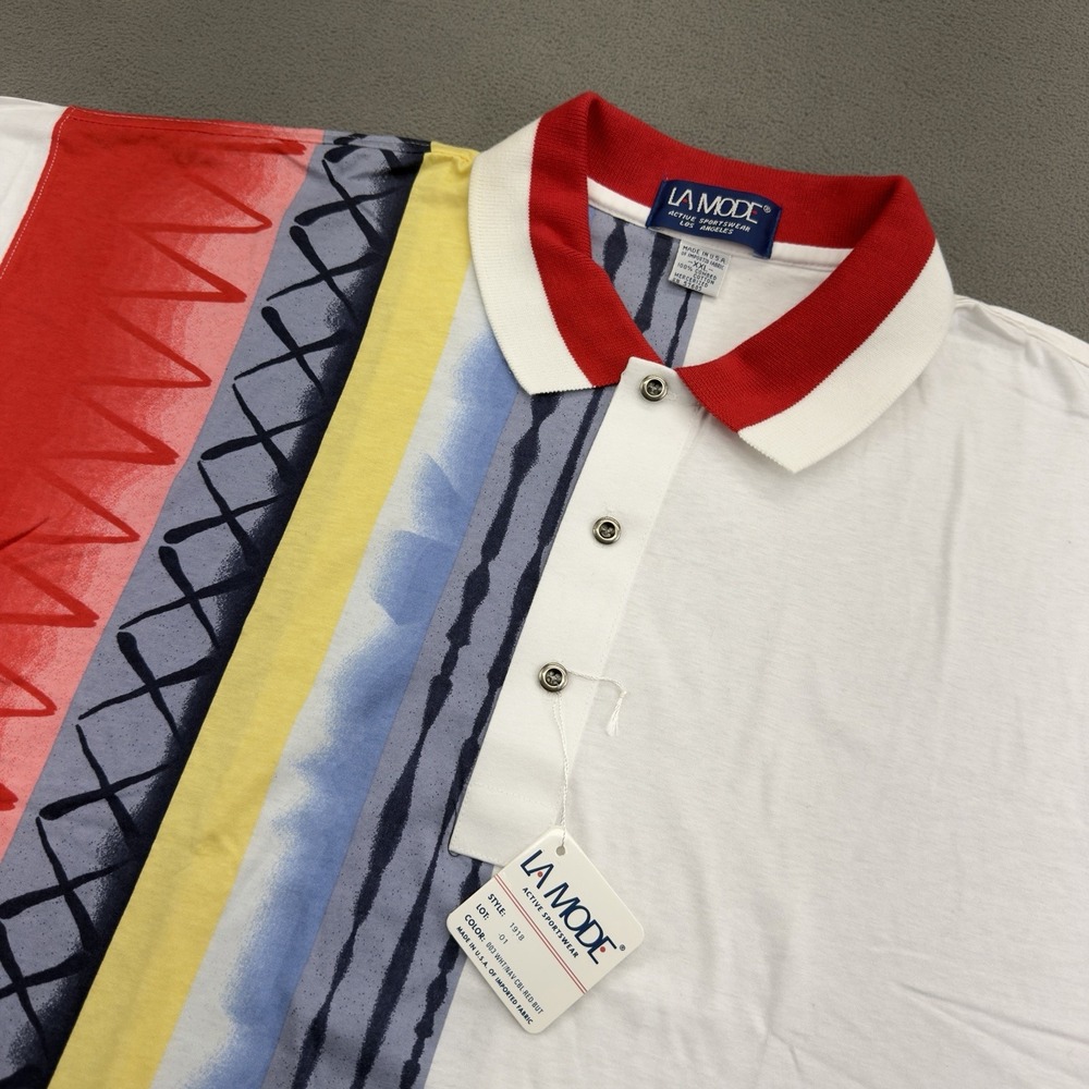 Vintage 90s La Mode Polo Shirt Mens XXL Red Blue Colorblock Retro Abstract